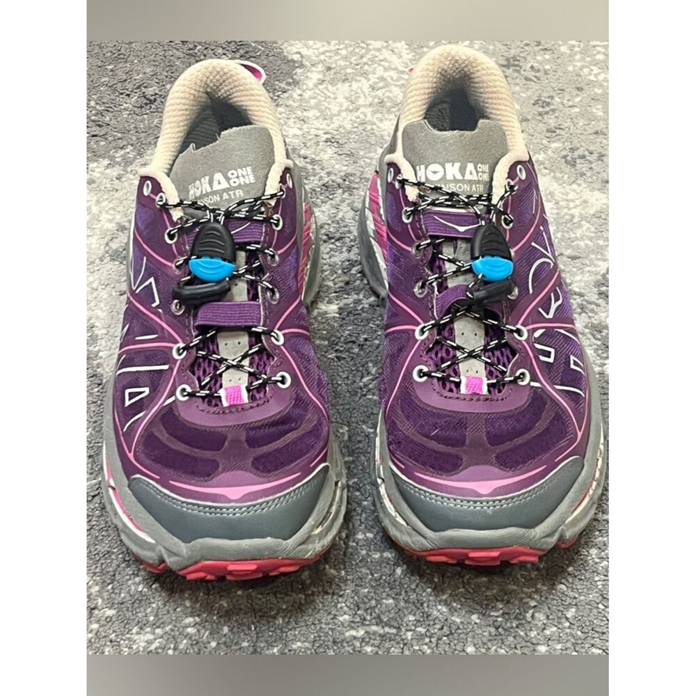 Hoka One One Stinson ATR trail running shoes Plum Grey Fuchsia Size 6.5
